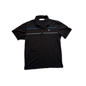 Travis Mathew Mens Golf Polo Size Large Black Striped Performance Shirt Logo H